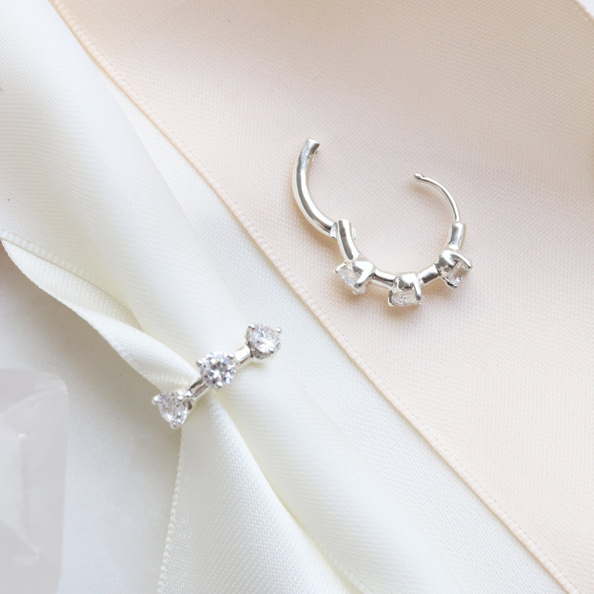 SCATTERED LOVE HUGGIE HOOPS - CUBIC ZIRCONIA &amp; SILVER - SO PRETTY CARA COTTER