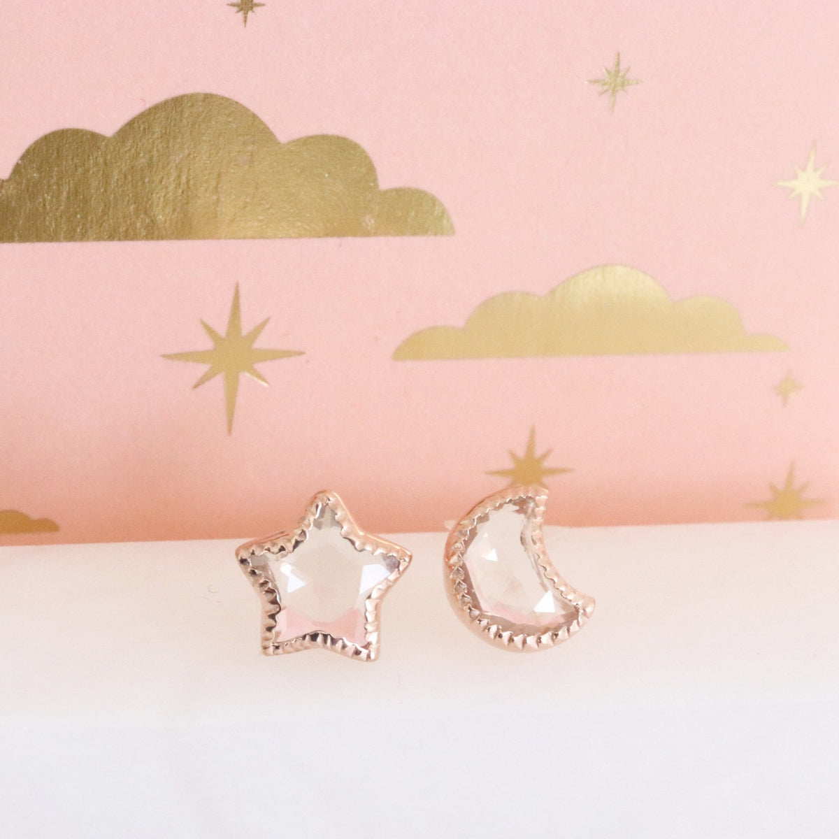 Shoot For The Stars Studs - White Topaz &amp; Rose Gold - SO PRETTY CARA COTTER
