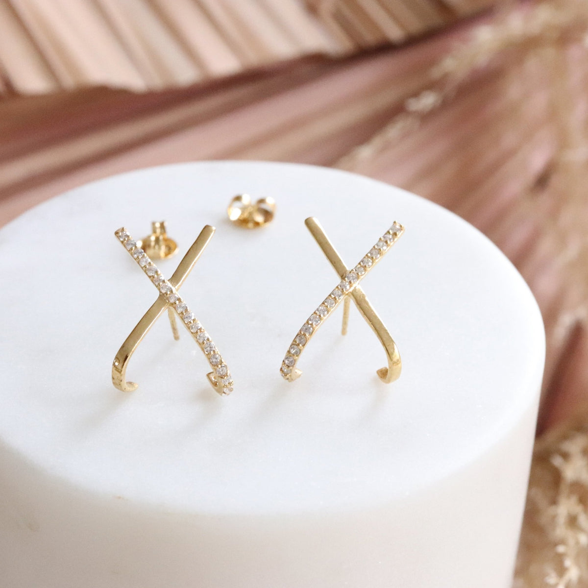 STAR CROSSED LOVE BAR EARRINGS - CUBIC ZIRCONIA &amp; GOLD - SO PRETTY CARA COTTER