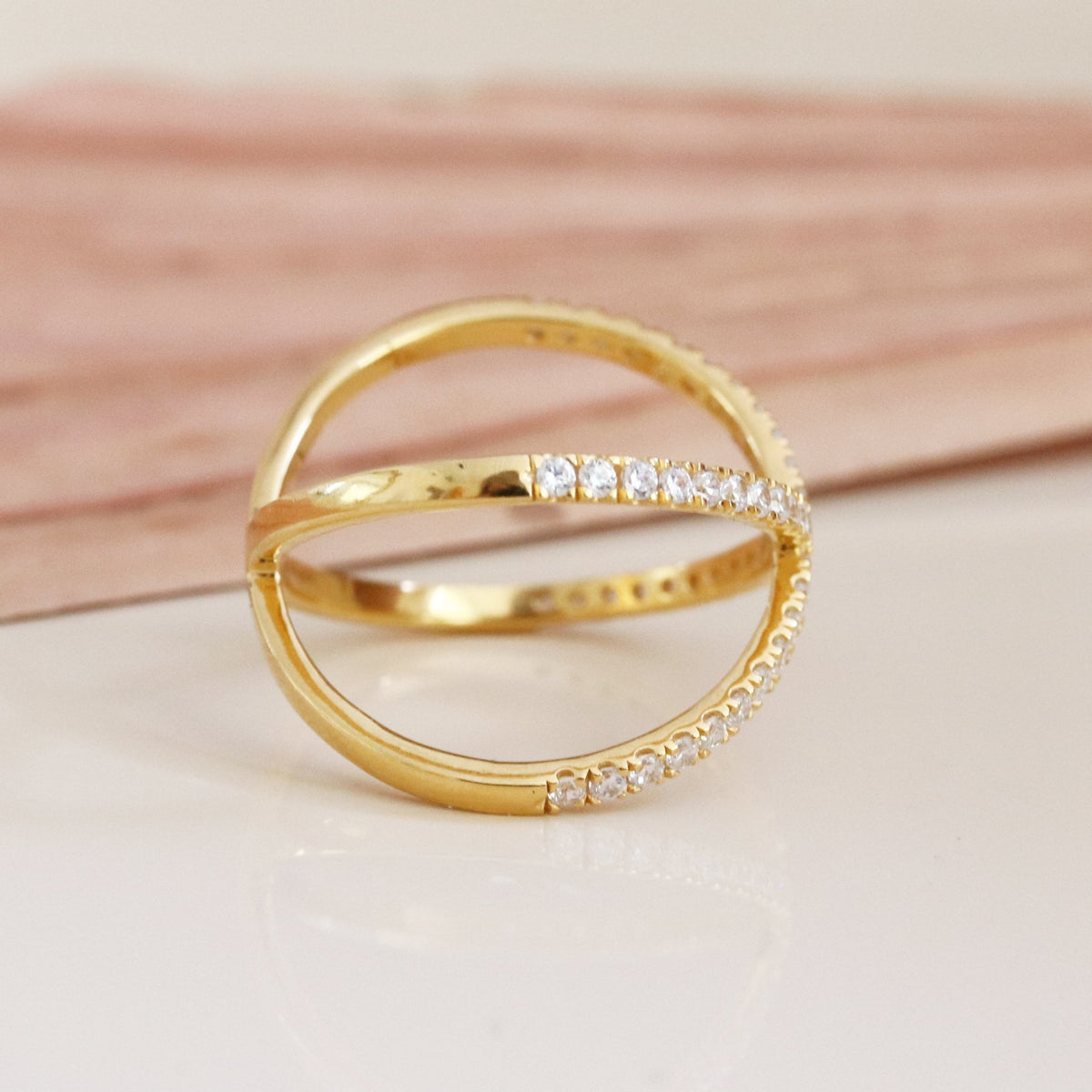 STAR CROSSED LOVE BAR RING - CUBIC ZIRCONIA &amp; GOLD - SO PRETTY CARA COTTER