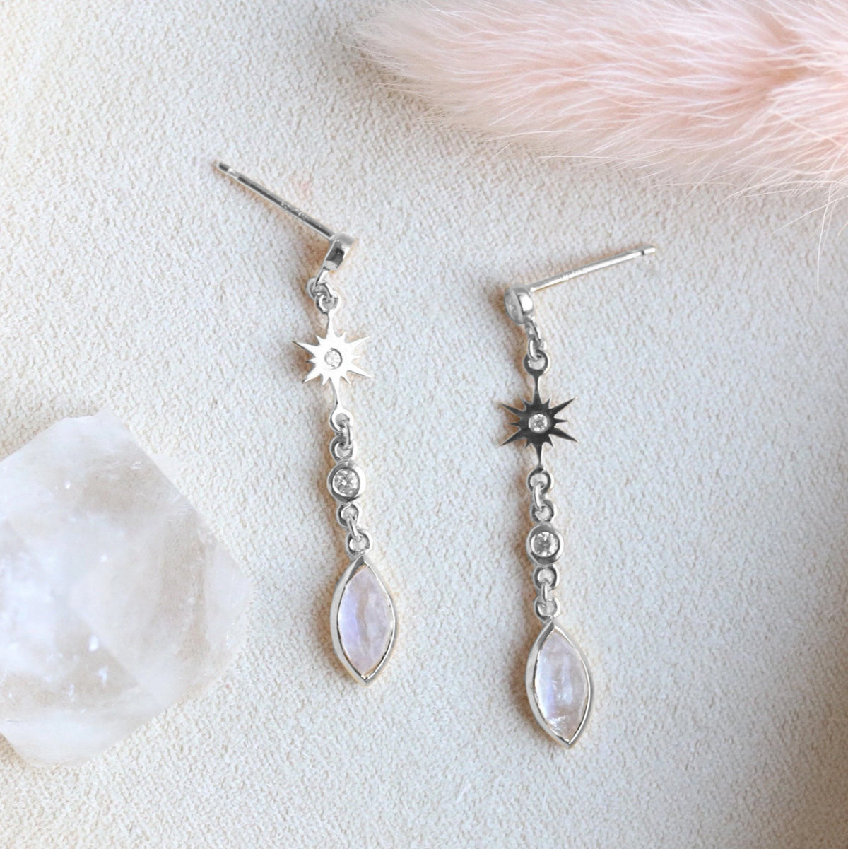 TINY BELIEVE MARQUISE DROP EARRINGS - CUBIC ZIRCONIA, MOONSTONE &amp; SILVER - SO PRETTY CARA COTTER