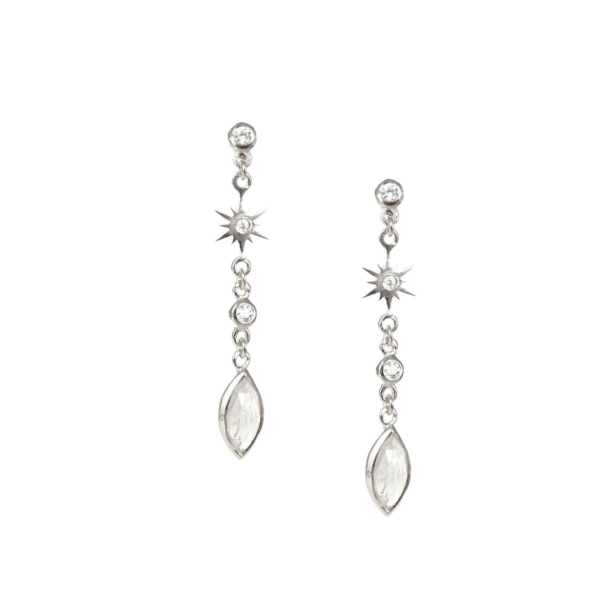 TINY BELIEVE MARQUISE DROP EARRINGS - CUBIC ZIRCONIA, MOONSTONE &amp; SILVER - SO PRETTY CARA COTTER