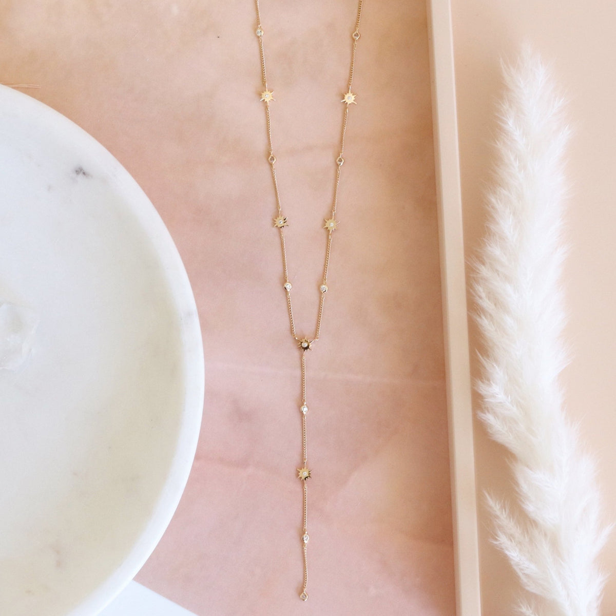 TINY BELIEVE Y NECKLACE - CUBIC ZIRCONIA &amp; GOLD - SO PRETTY CARA COTTER