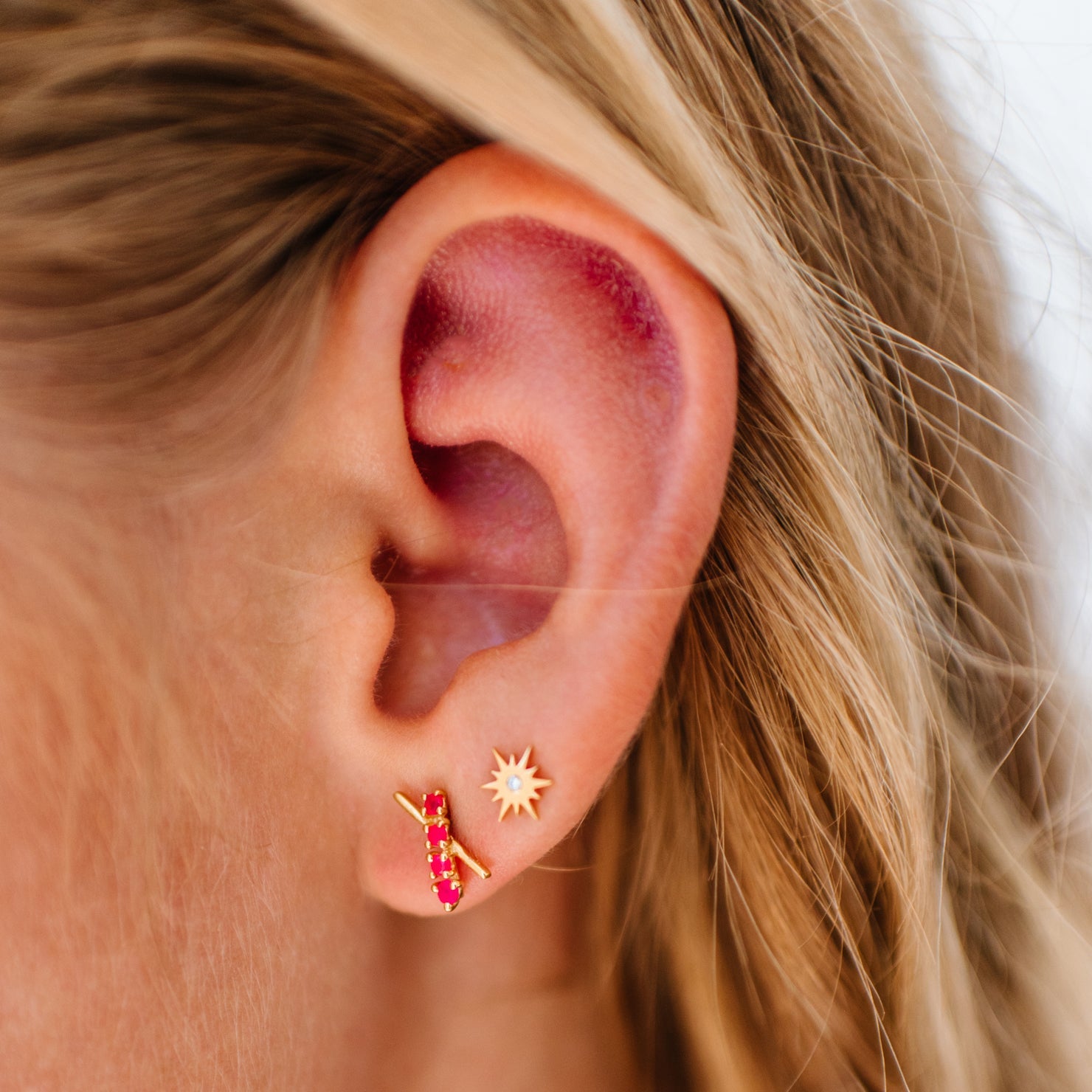 TINY DREAM STARDUST STUDS - HOT PINK CHALCEDONY & GOLD - SO PRETTY CARA COTTER
