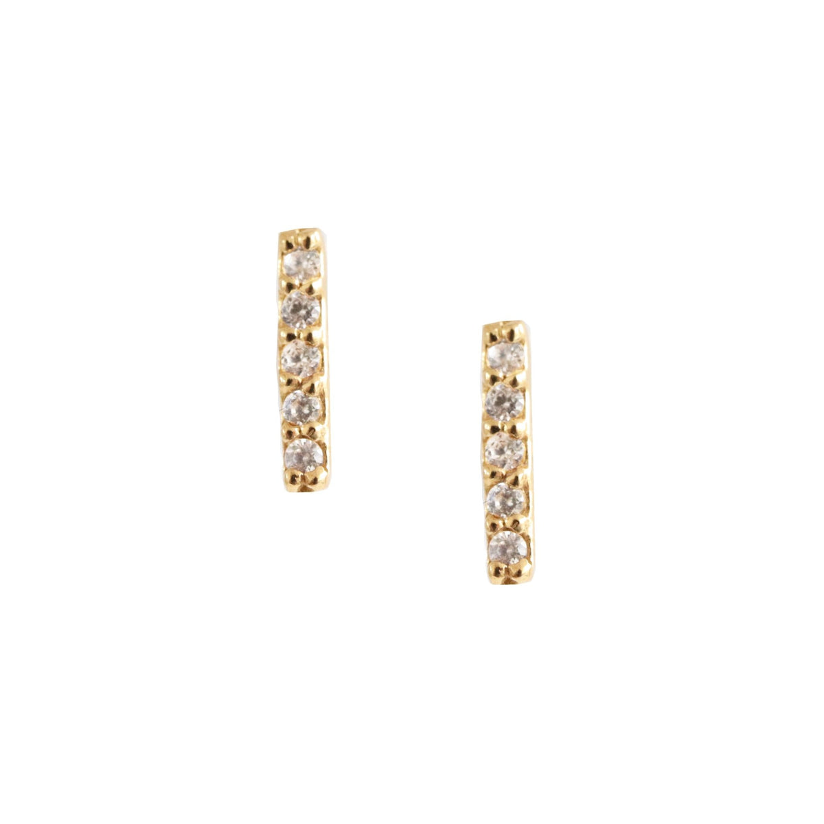 TINY LOVE BAR STUDS - CUBIC ZIRCONIA &amp; GOLD - SO PRETTY CARA COTTER