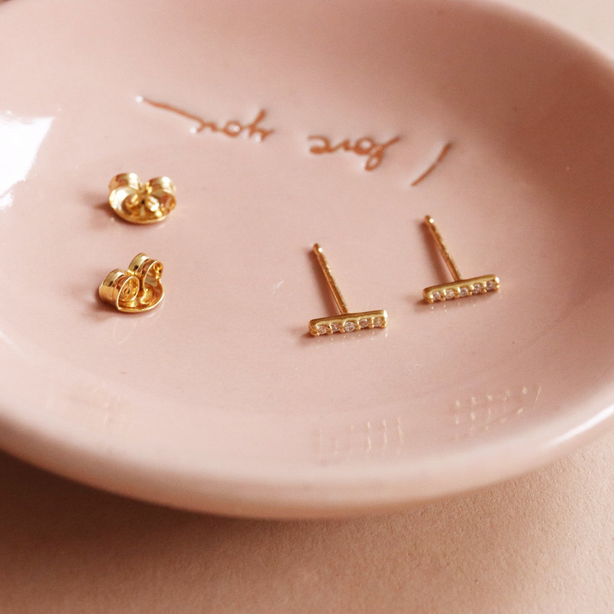 TINY LOVE BAR STUDS - CUBIC ZIRCONIA &amp; GOLD - SO PRETTY CARA COTTER