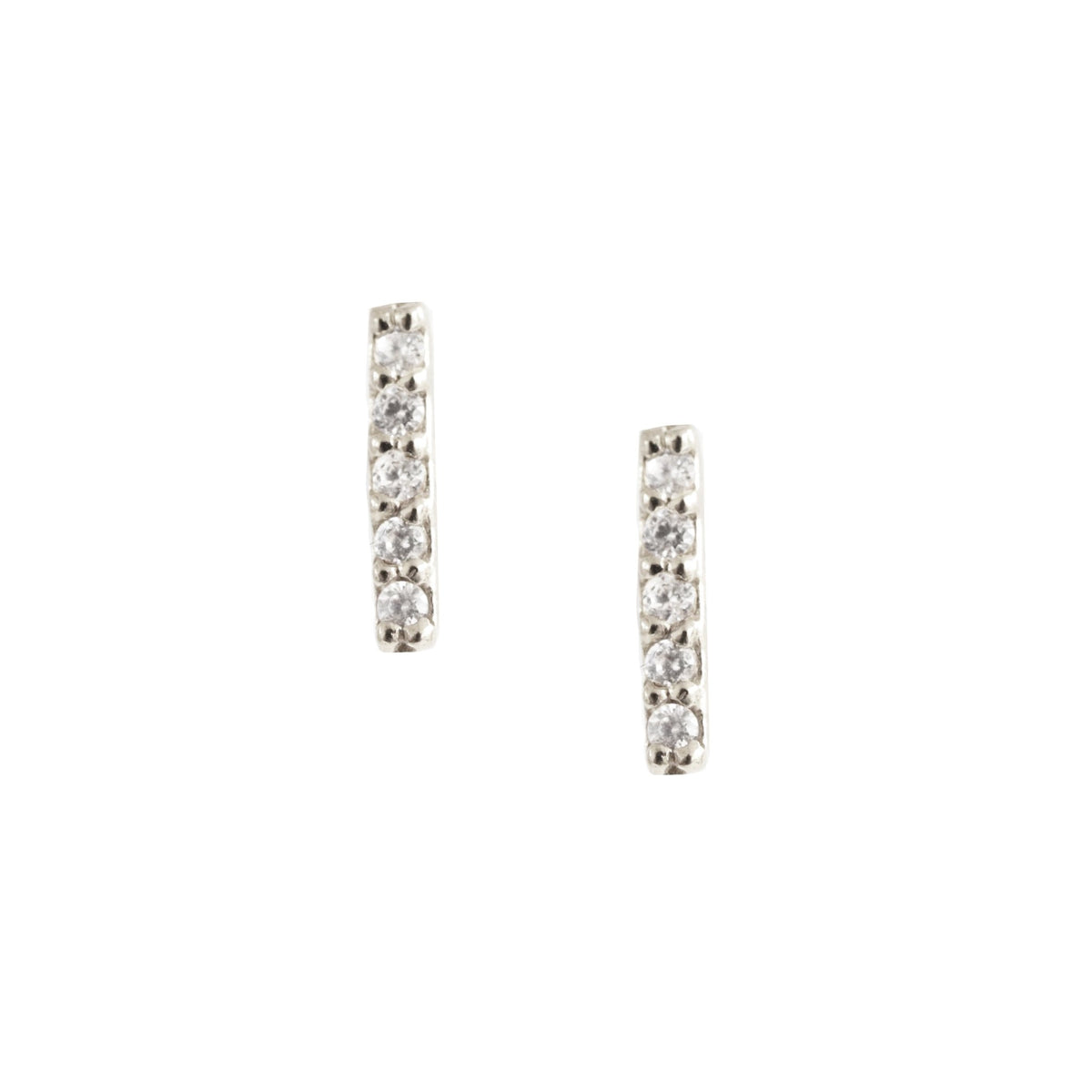 TINY LOVE BAR STUDS - CUBIC ZIRCONIA &amp; SILVER - SO PRETTY CARA COTTER