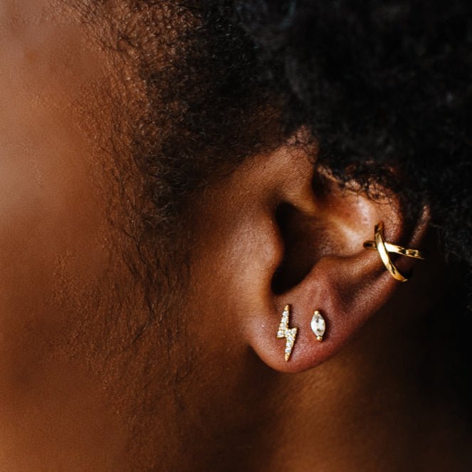 TINY LOVE MARQUIESE STUDS - WHITE TOPAZ & GOLD - SO PRETTY CARA COTTER