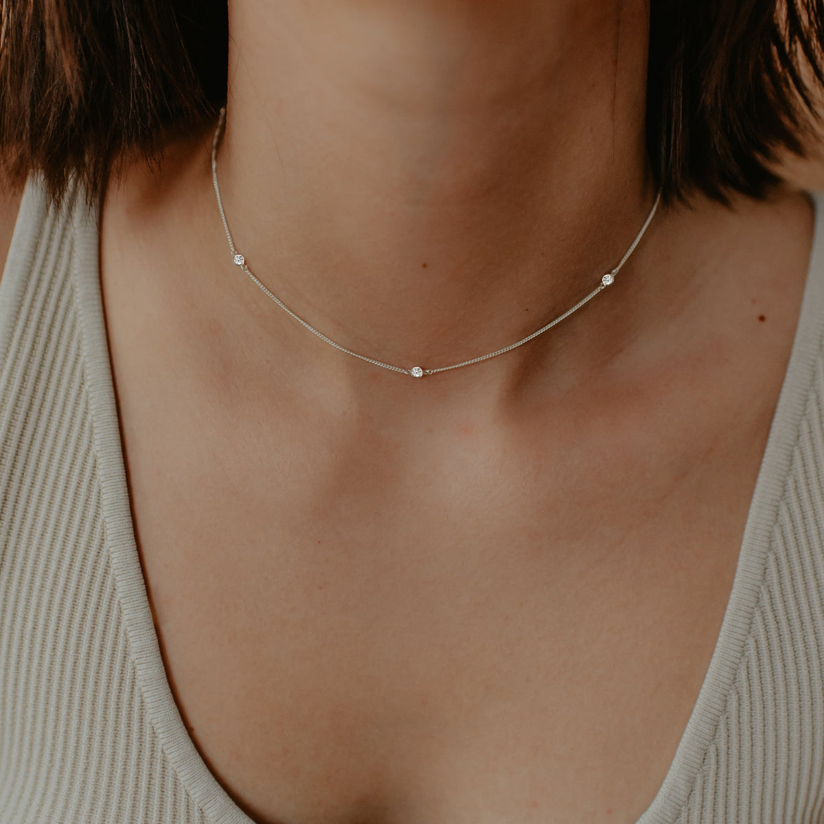 Tiny Love Necklace - Cubic Zirconia &amp; Silver - SO PRETTY CARA COTTER
