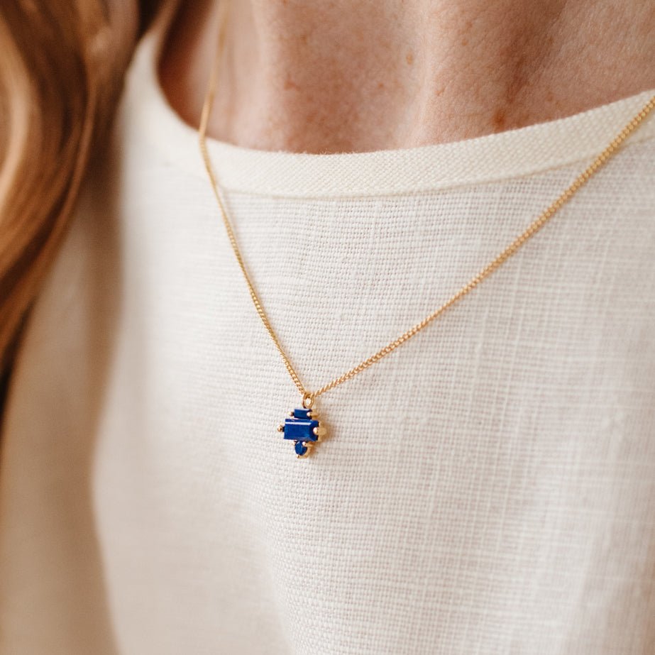 TINY LOYAL PRISM NECKLACE - LAPIS &amp; GOLD - SO PRETTY CARA COTTER