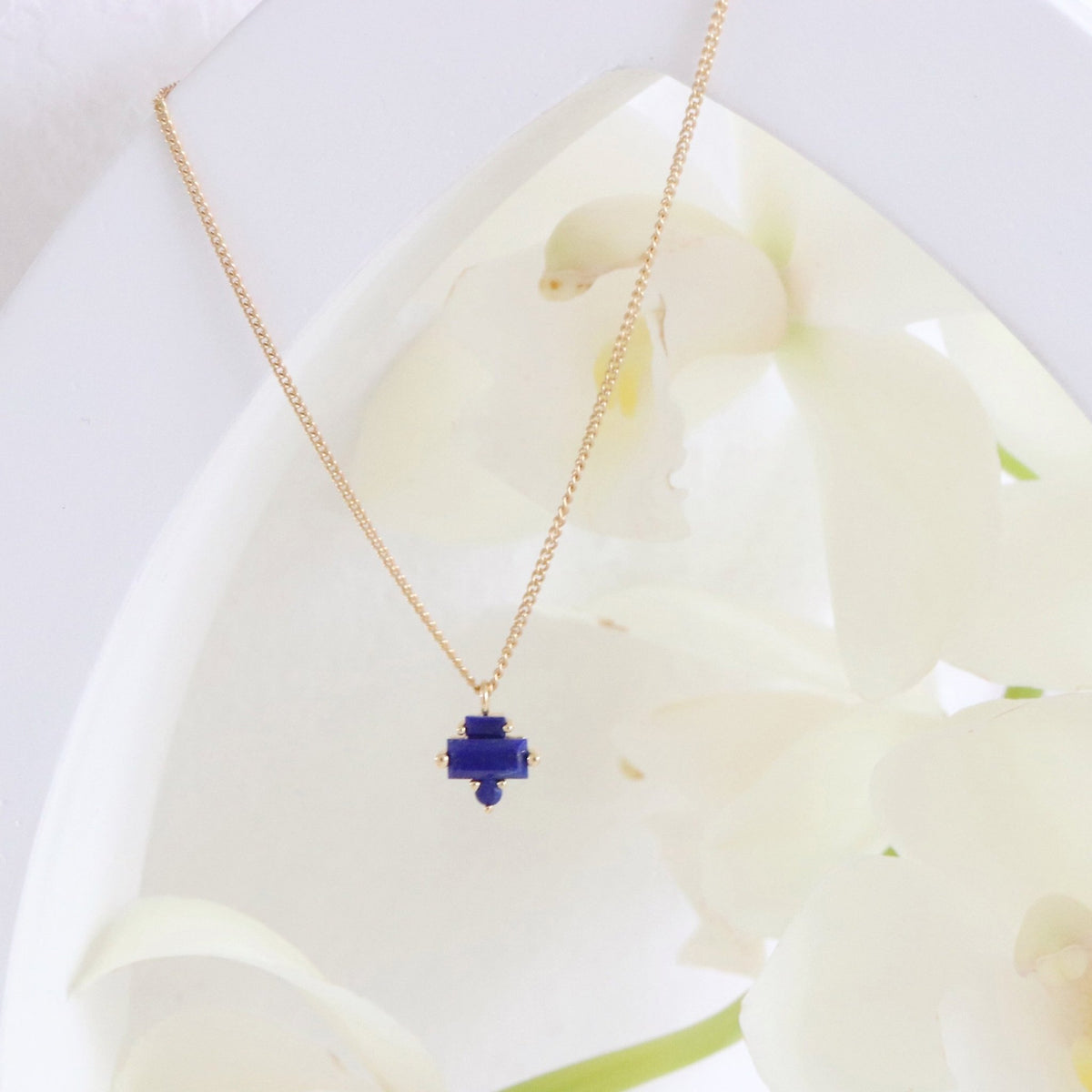 TINY LOYAL PRISM NECKLACE - LAPIS &amp; GOLD - SO PRETTY CARA COTTER