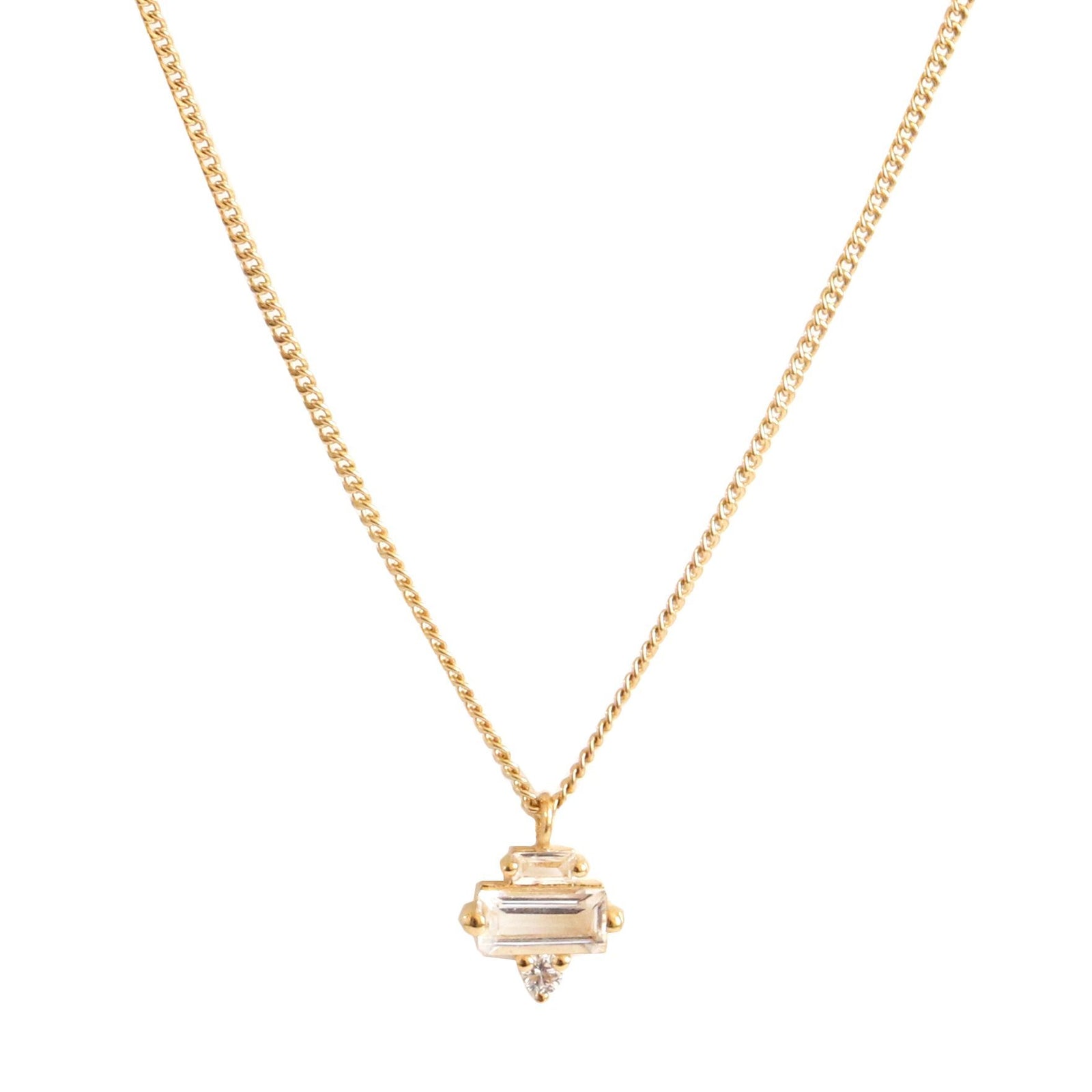 Tiny Loyal Prism Necklace - White Topaz, Cubic Zirconia & Gold - SO PRETTY CARA COTTER