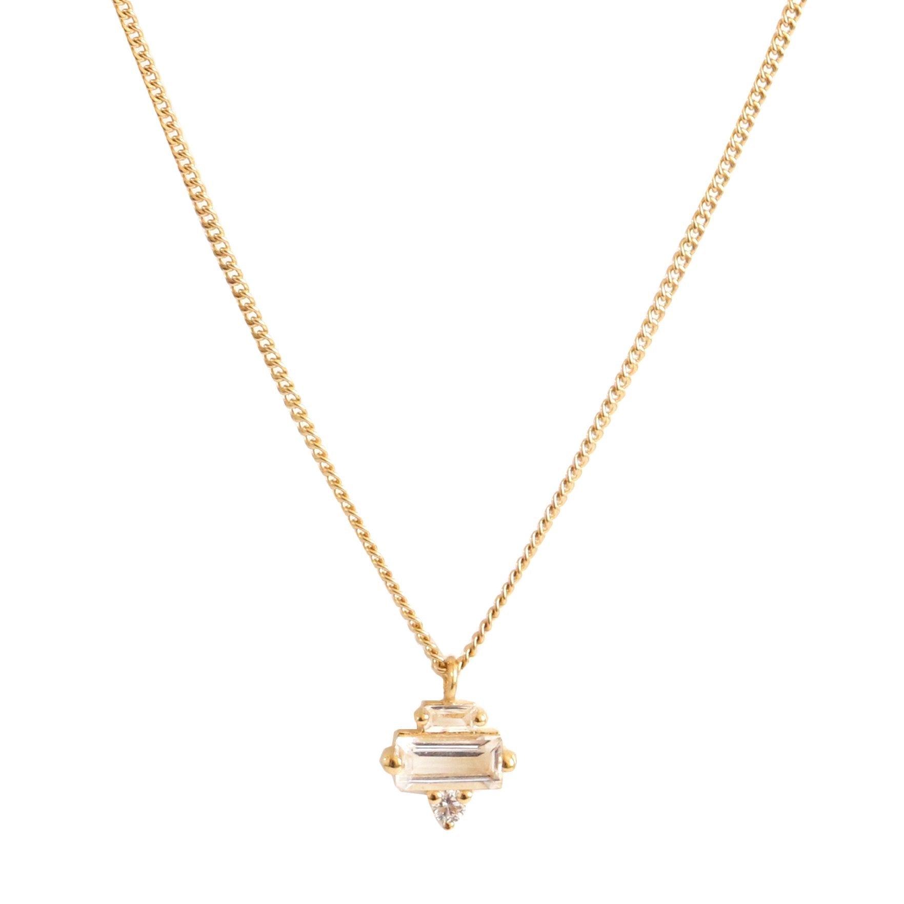 Tiny Loyal Prism Necklace - White Topaz, Cubic Zirconia & Gold - SO PRETTY CARA COTTER