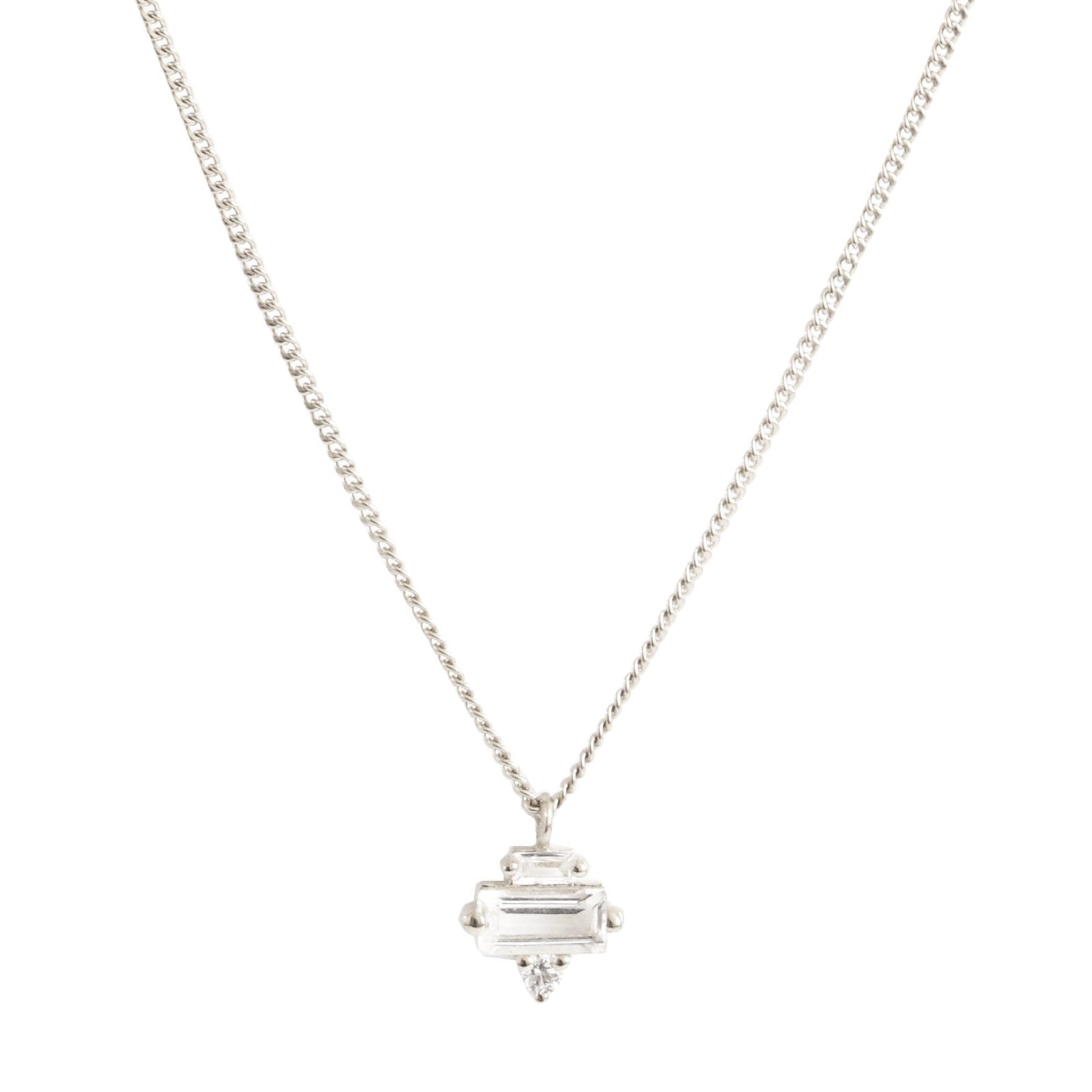 Tiny Loyal Prism Necklace - White Topaz, Cubic Zirconia & Silver - SO PRETTY CARA COTTER