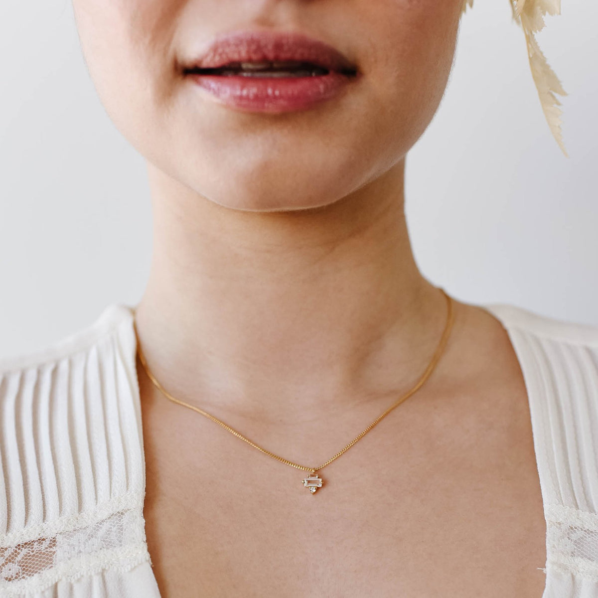 Tiny Loyal Prism Necklace - White Topaz, Cubic Zirconia &amp; Silver - SO PRETTY CARA COTTER