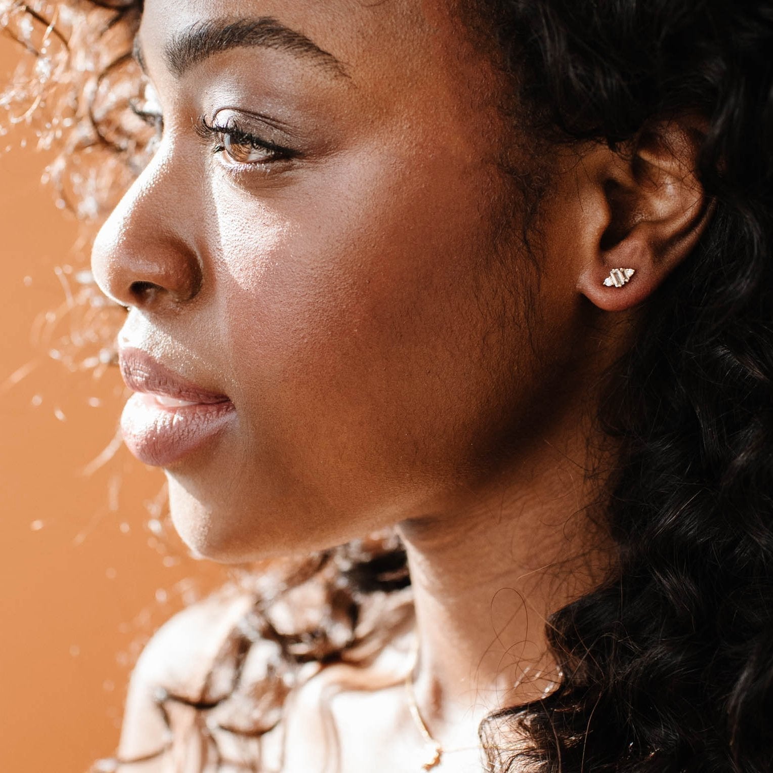 TINY LOYAL PRISM STUDS - WHITE TOPAZ, CUBIC ZIRCONIA, & ROSE GOLD - SO PRETTY CARA COTTER