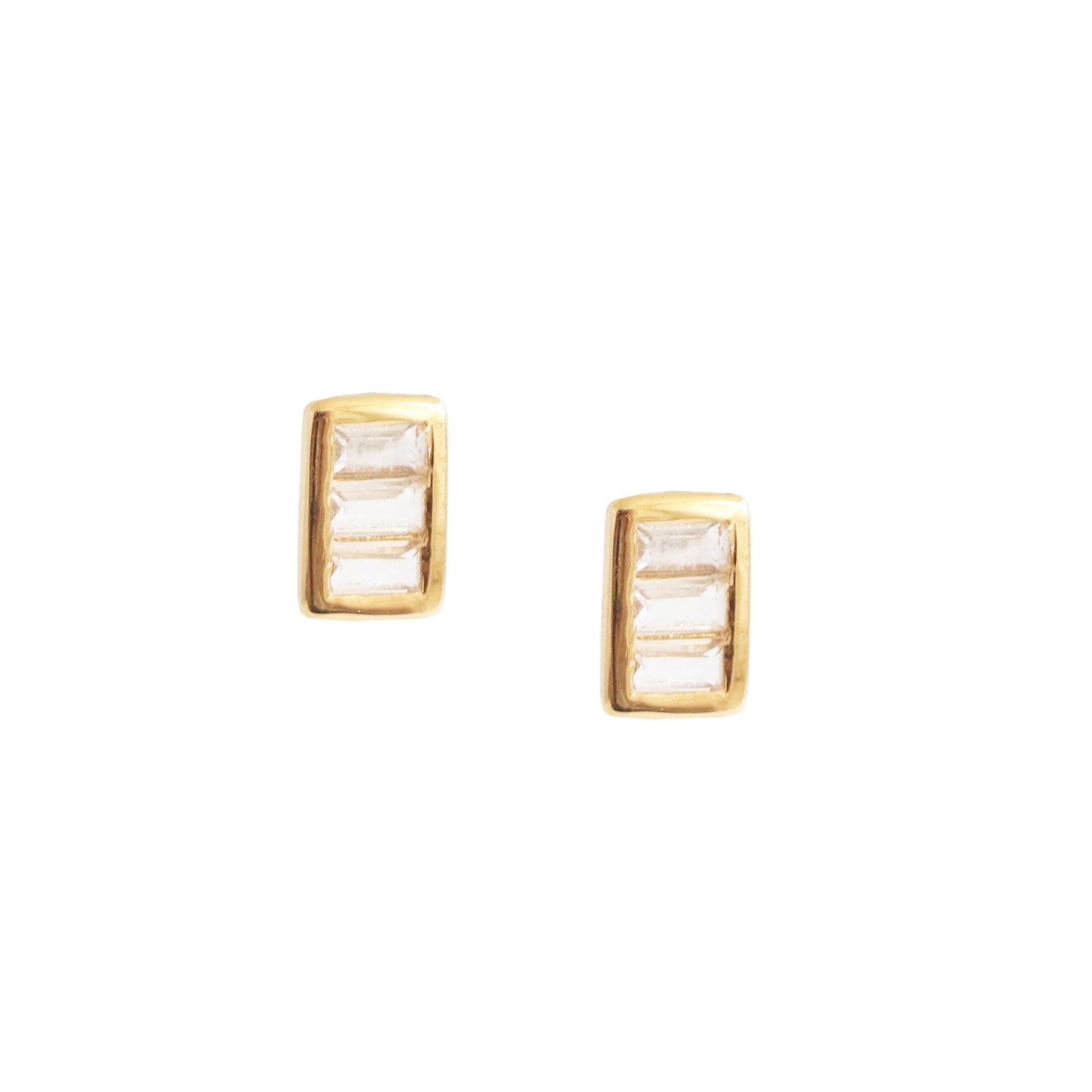 Tiny Loyal Stacked Studs - White Topaz & Gold - SO PRETTY CARA COTTER