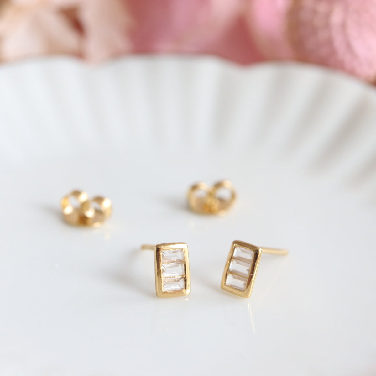Tiny Loyal Stacked Studs - White Topaz &amp; Gold - SO PRETTY CARA COTTER