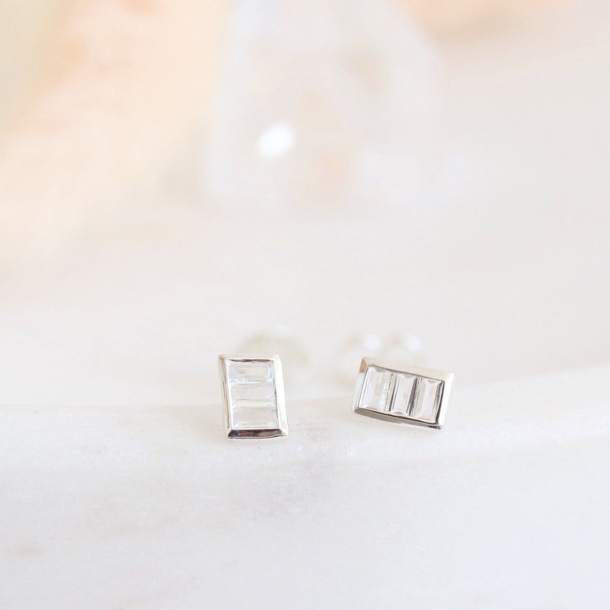 Tiny Loyal Stacked Studs - White Topaz &amp; Silver - SO PRETTY CARA COTTER