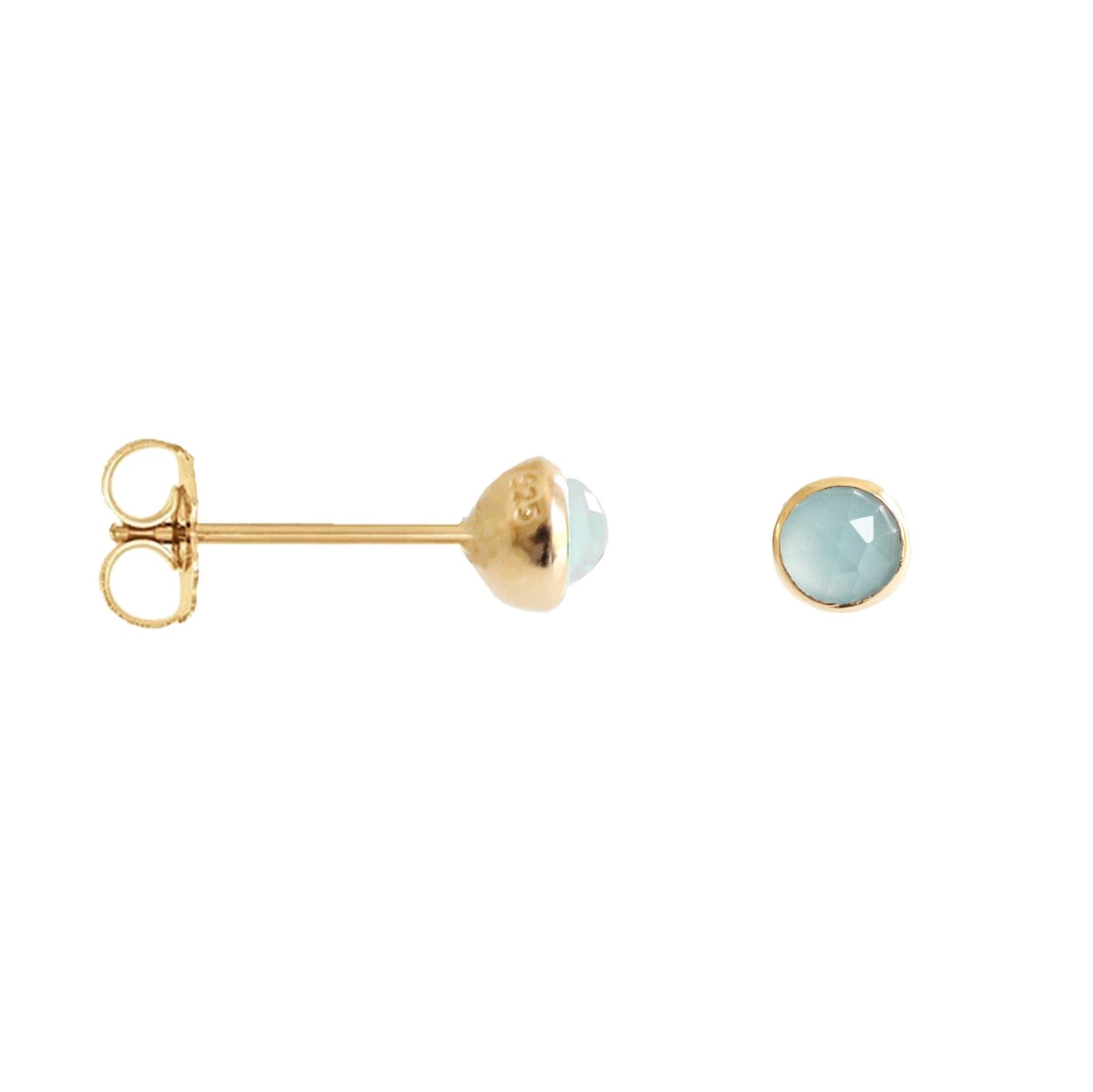 TINY PROTECT STUD EARRINGS - AQUA CHALCEDONY & GOLD - SO PRETTY CARA COTTER