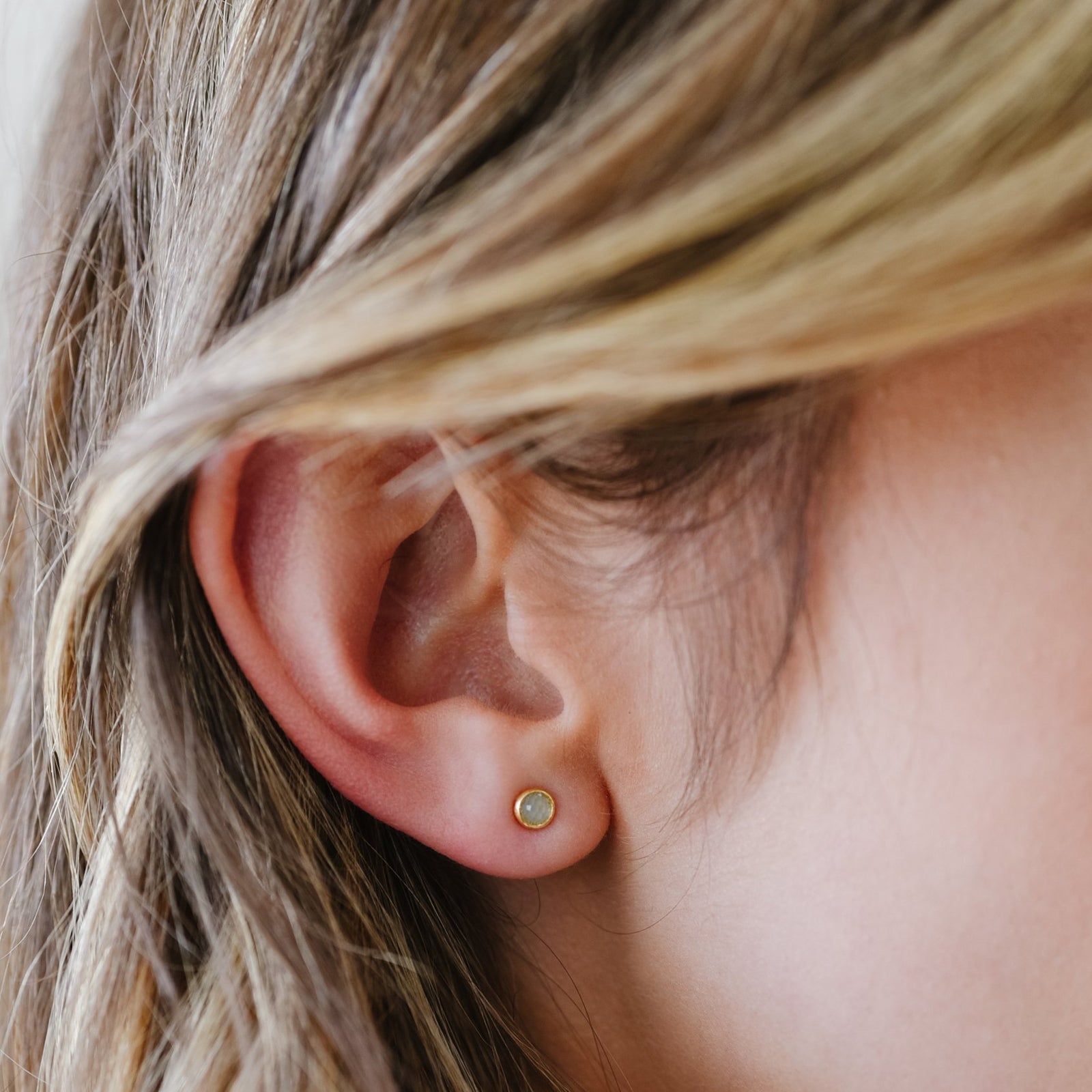 TINY PROTECT STUD EARRINGS - AQUA CHALCEDONY & GOLD - SO PRETTY CARA COTTER