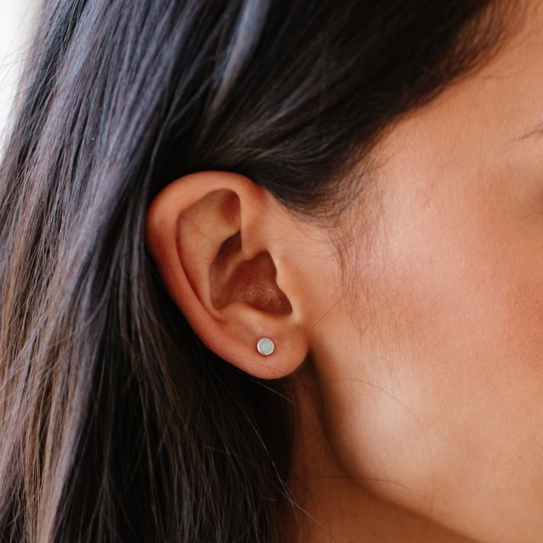 TINY PROTECT STUD EARRINGS - AQUA CHALCEDONY & SILVER - SO PRETTY CARA COTTER
