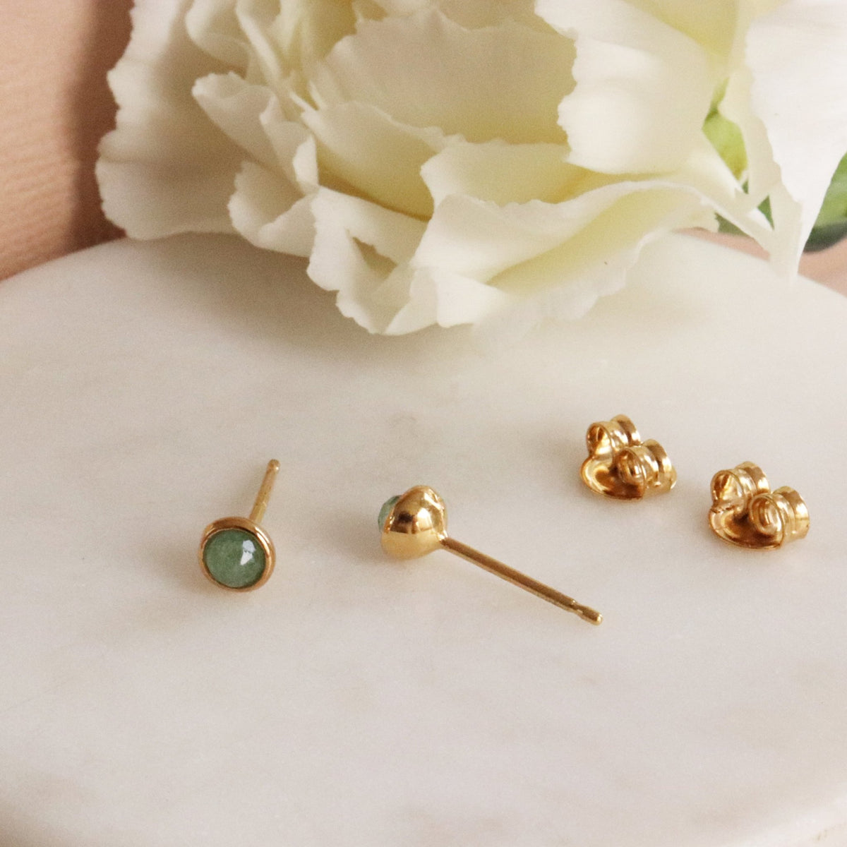 TINY PROTECT STUD EARRINGS - GREEN ONYX &amp; GOLD - SO PRETTY CARA COTTER