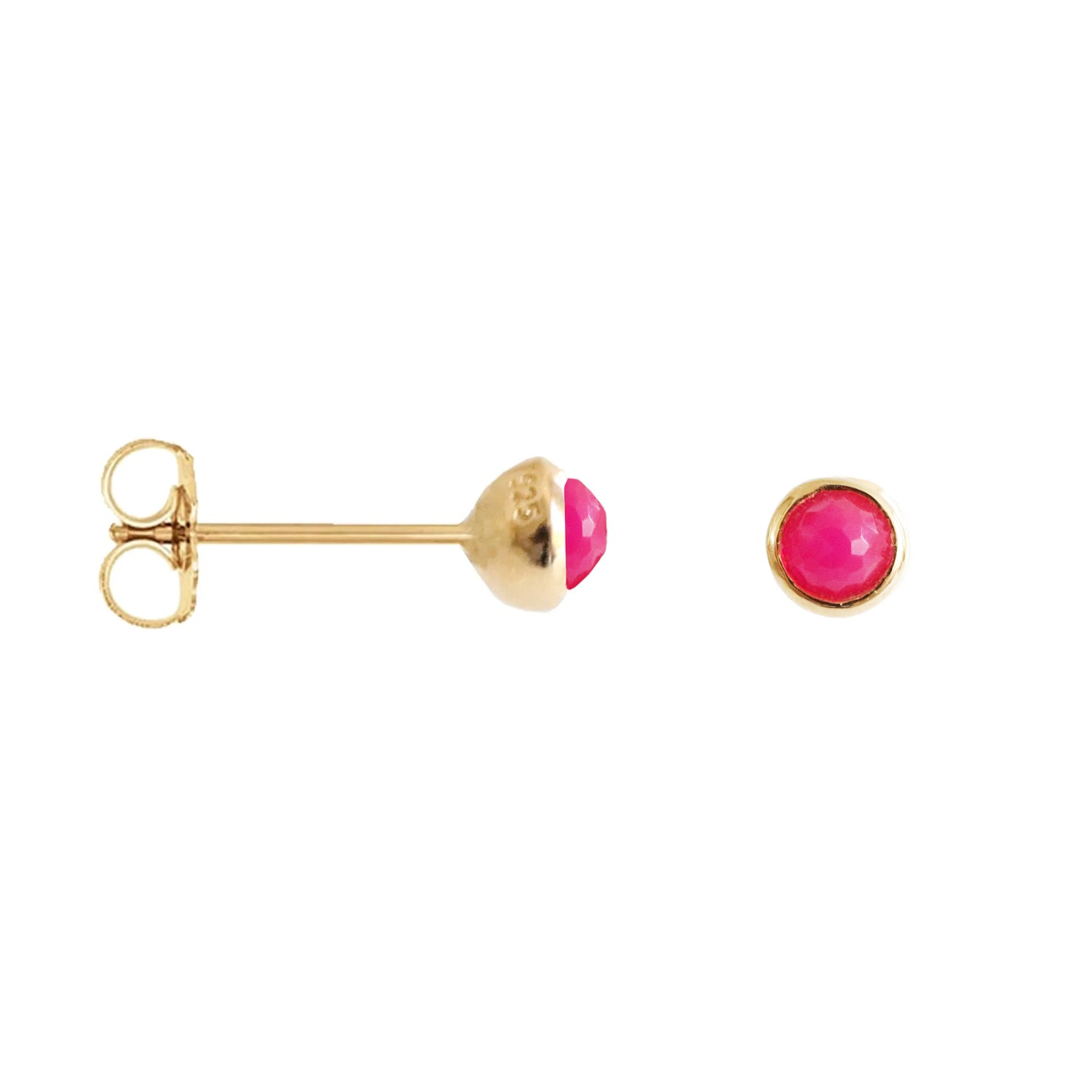 TINY PROTECT STUD EARRINGS - HOT PINK CHALCEDONY & GOLD - SO PRETTY CARA COTTER