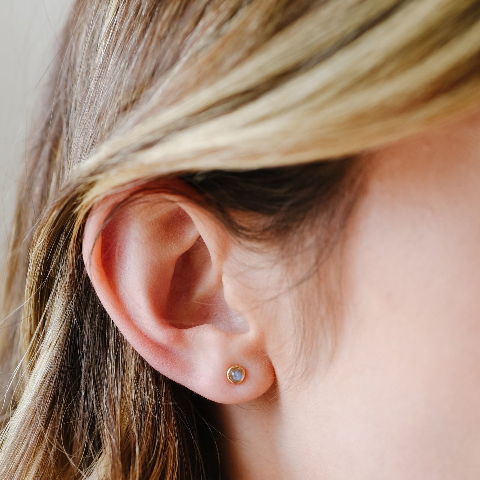 TINY PROTECT STUD EARRINGS - LABRADORITE & GOLD - SO PRETTY CARA COTTER