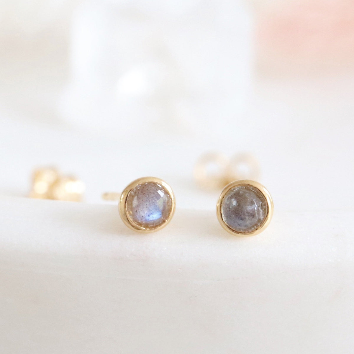TINY PROTECT STUD EARRINGS - LABRADORITE &amp; GOLD - SO PRETTY CARA COTTER