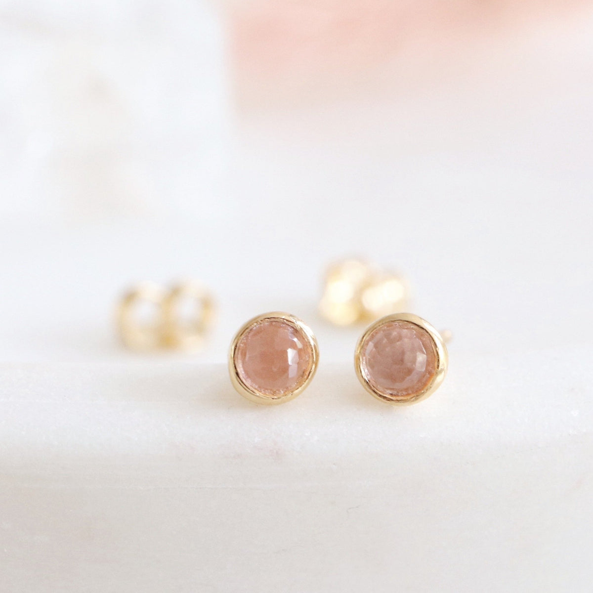 TINY PROTECT STUD EARRINGS - PINK QUARTZ &amp; GOLD - SO PRETTY CARA COTTER