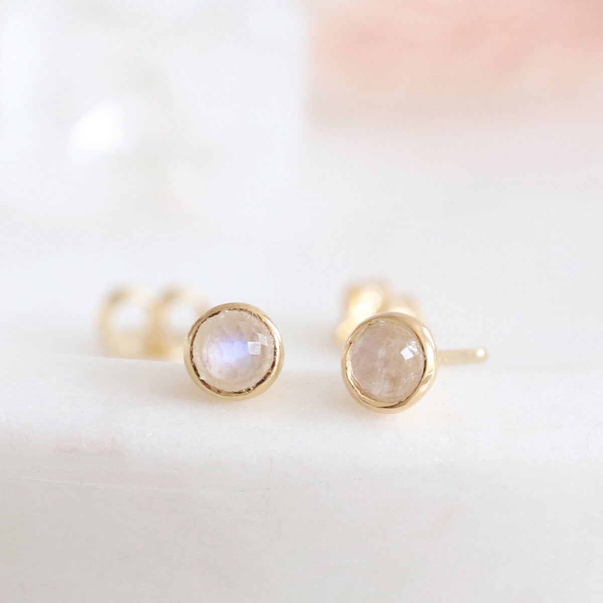 TINY PROTECT STUD EARRINGS - RAINBOW MOONSTONE &amp; GOLD - SO PRETTY CARA COTTER