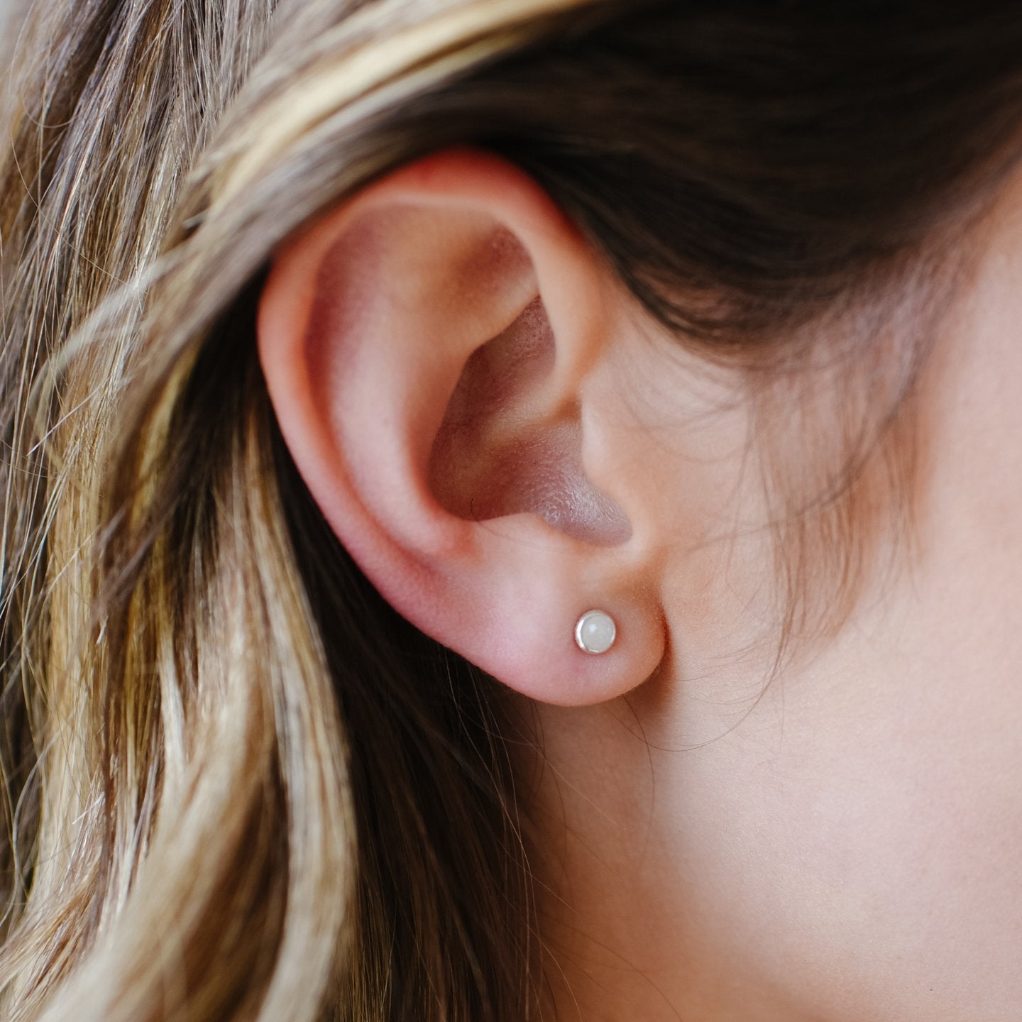 TINY PROTECT STUD EARRINGS - RAINBOW MOONSTONE & SILVER - SO PRETTY CARA COTTER