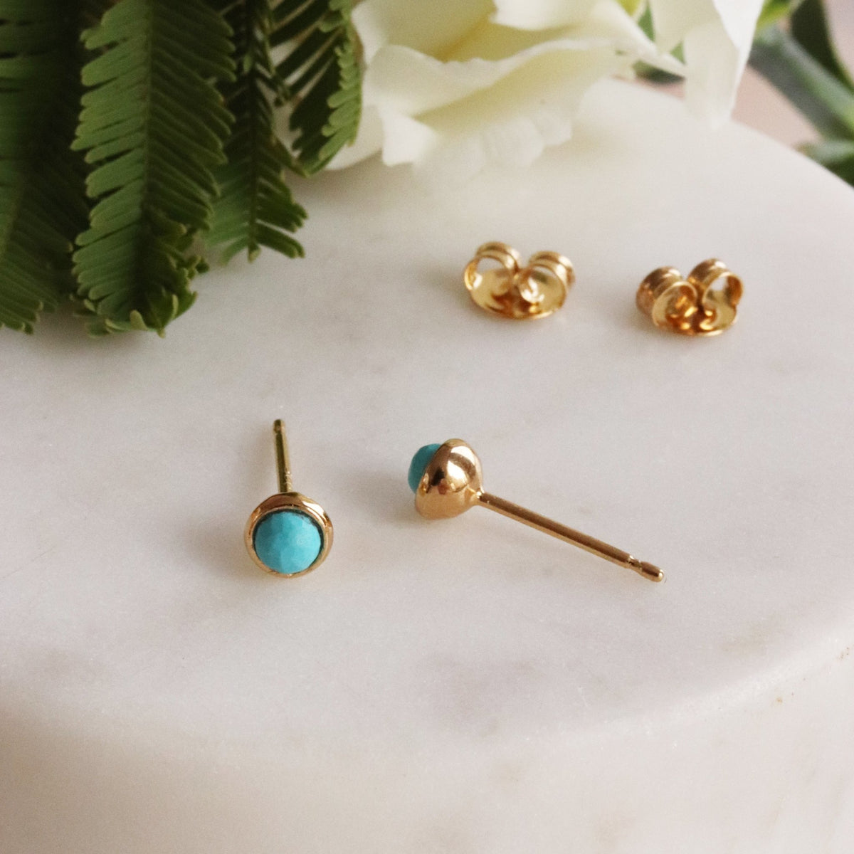 TINY PROTECT STUD EARRINGS - TURQUOISE &amp; GOLD - SO PRETTY CARA COTTER