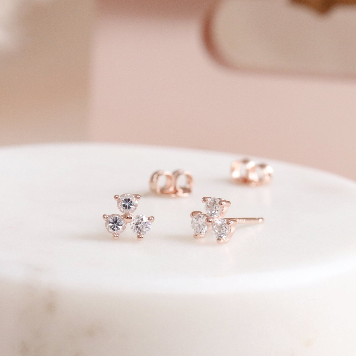TINY TRIO LOVE STUDS - CUBIC ZIRCONIA &amp; ROSE GOLD - SO PRETTY CARA COTTER