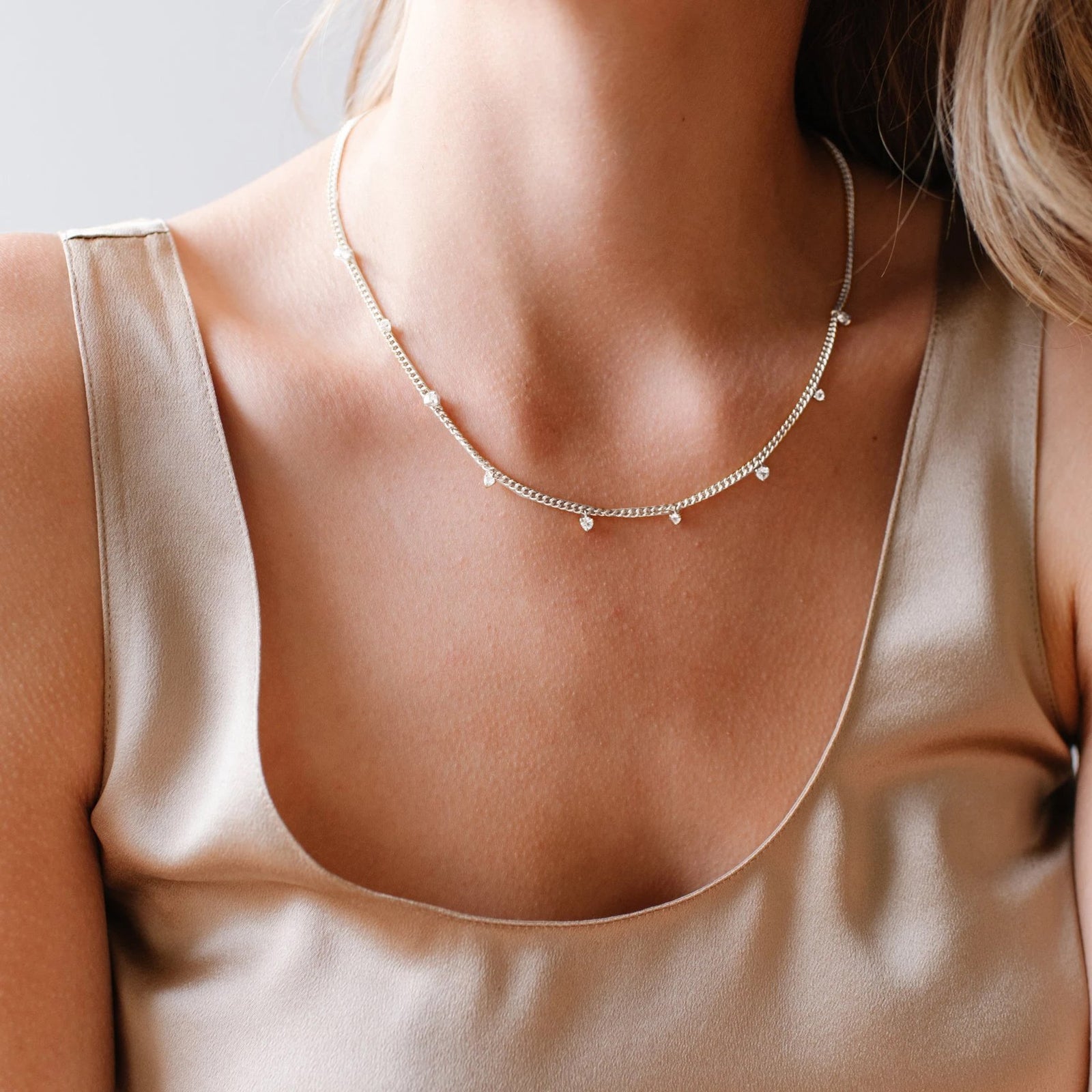 UNITY CROWN CURB LINK NECKLACE - WHITE TOPAZ & SILVER - SO PRETTY CARA COTTER